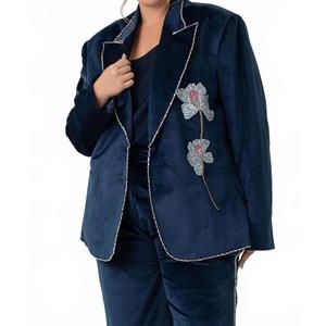 NEW LA FUORI soft velvet blazer - plus in royal blue